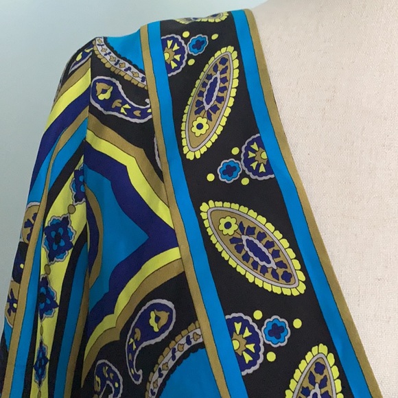 Alice & Trixie Silk Blue Paisley Flowy Tunic Slip Column Dress Bell Sleeves - XS - Picture 3 of 11